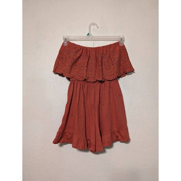 American Eagle Outfitters Women's Strapless Overlay Romper Red XS - Picture 4 of 14